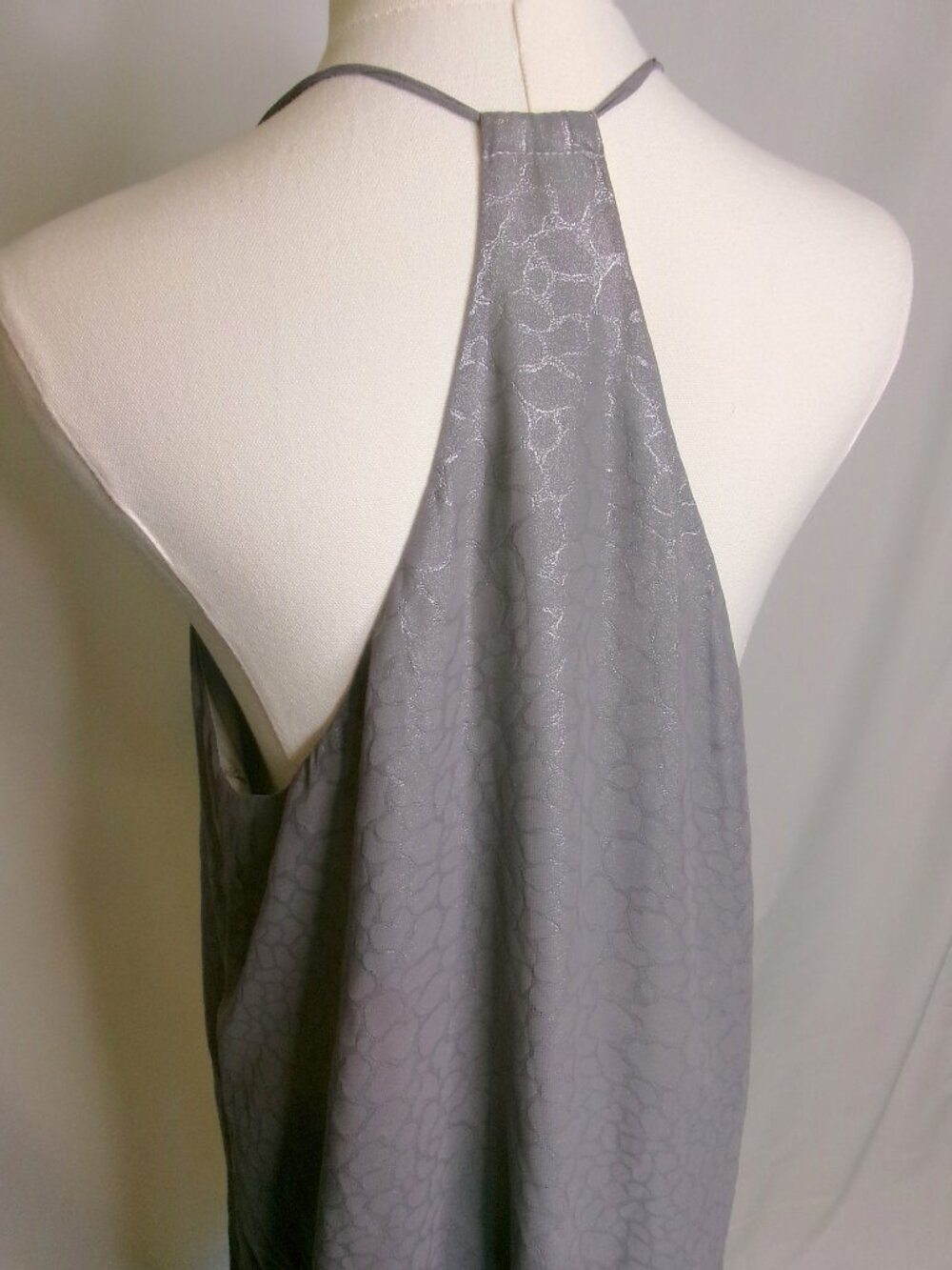 Krisa Gray Shimmer Swing Dress Open Back Halter Mini Size M